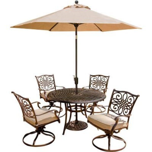 Almo Fulfillment Services Llc Hanover® Traditions 5 Piece Outdoor Dining Set w/ Swivel Chairs & Umbrella Table TRADITIONS5PCSW-SU